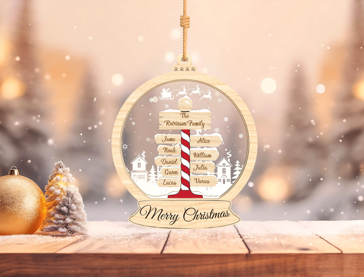 Personalized Family Name Christmas Village Snow Globe Orname 9