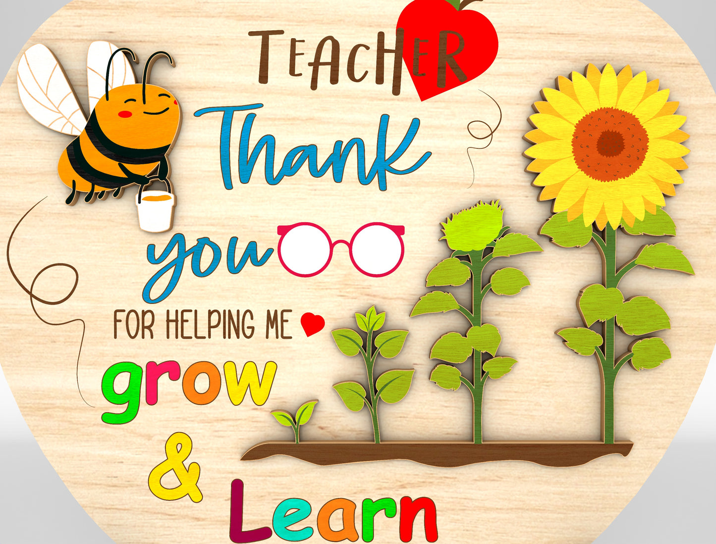 Apple Sign Laser Cut File – Wooden Apple Shape Teacher Gift SVG – Thank You Teacher Tabletop Decor