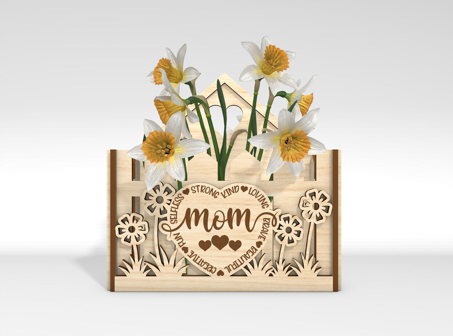 Mother's Day Flower Basket SVG Engraved Floral Gift Laser Cut File for Glowforge and xTool