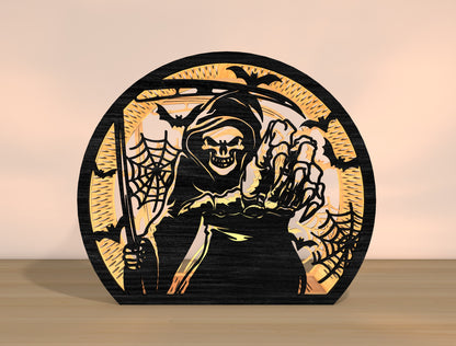 Halloween Grim Reaper Lantern SVG Bundle Laser Cut File | Spooky Skeleton Light Decor | Gothic Shadow Lantern | Glowforge, xTool, LightBurn, etc.