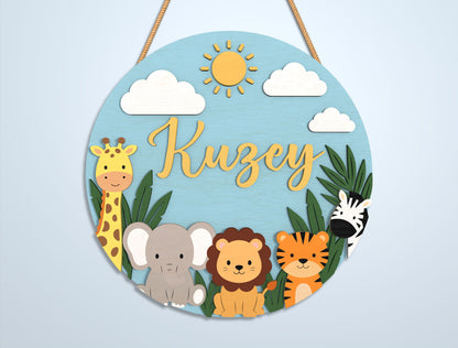 Personalized Safari Baby Name Sign SVG Bundle for Glowforge and xTool