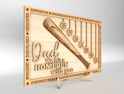 "Daddy We Hit A Home Run With You" Baseball Trophy Sign SVG for Glowforge and xTool