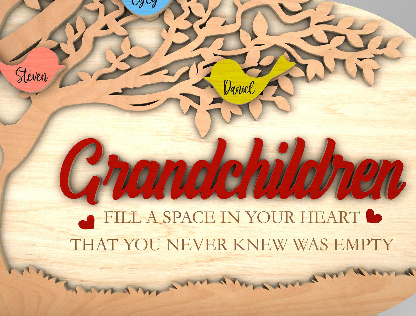 Personalized Grandchildren Tree Bird Heart Sign SVG for LightBurn