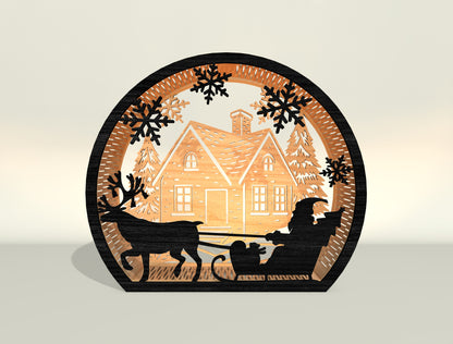 Christmas Santa Scene Lantern Laser Cut File | Ready to Cut | Glowforge, xTool, LightBurn, etc.