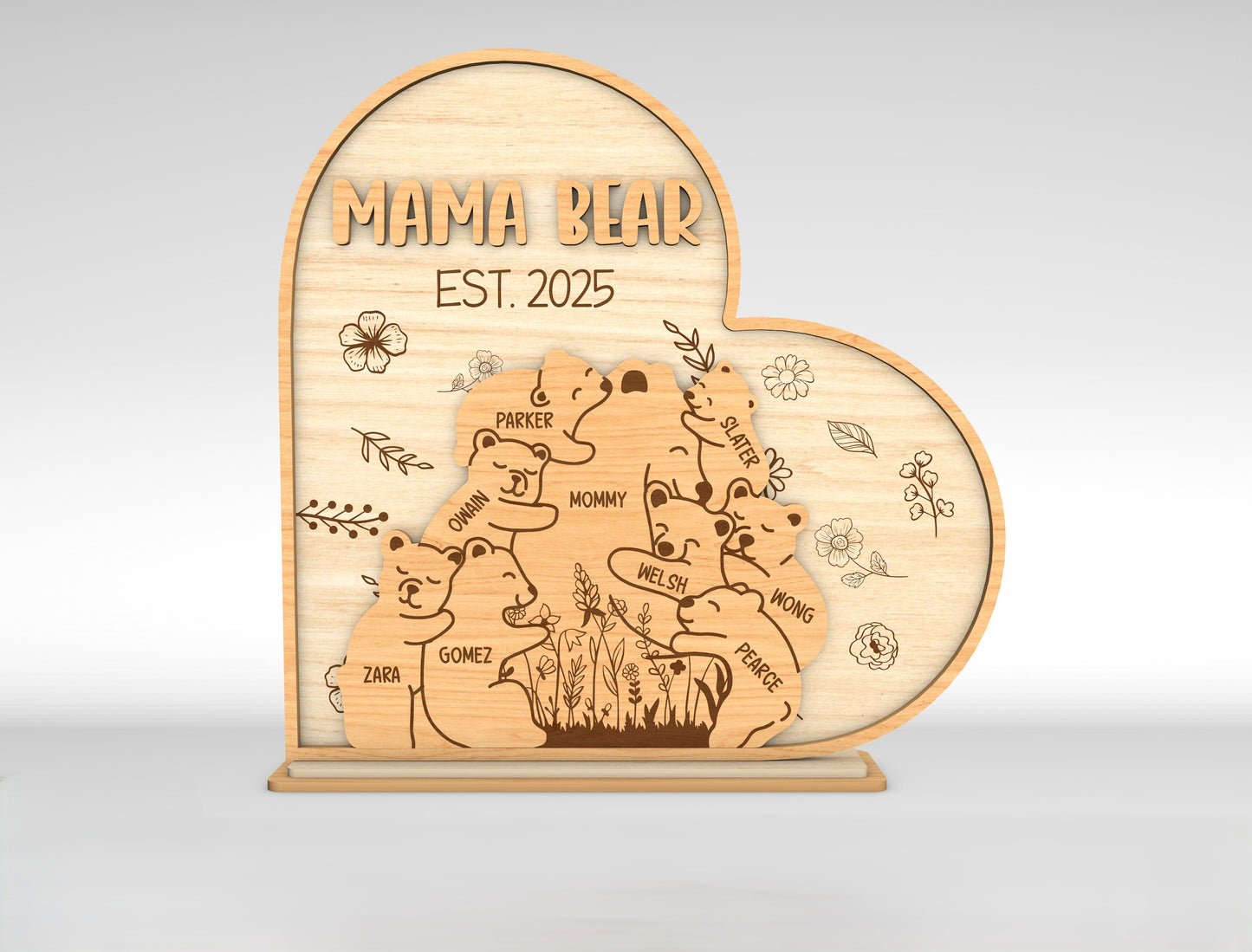 Custom Name Bear Family Sign SVG for LightBurn and Glowforge