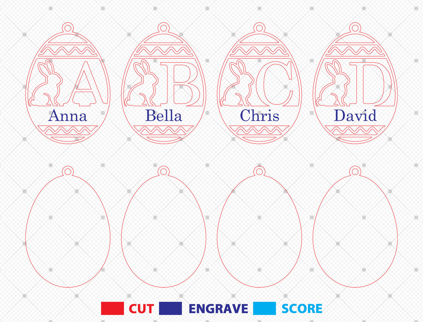 Easter Alphabet Ornament SVG Bunny Initial Monogram for Glowforge