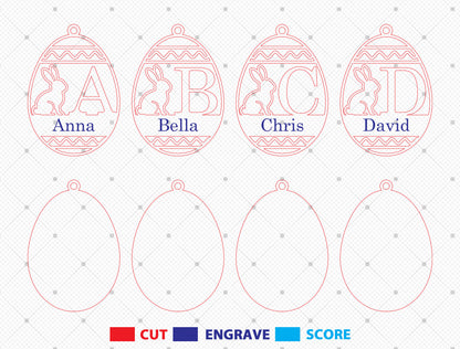Easter Alphabet Ornament SVG Bunny Initial Monogram for Glowforge