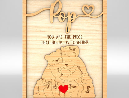 Personalized Pop Bear Puzzle SVG Laser Cut File for Glowforge and LightBurn