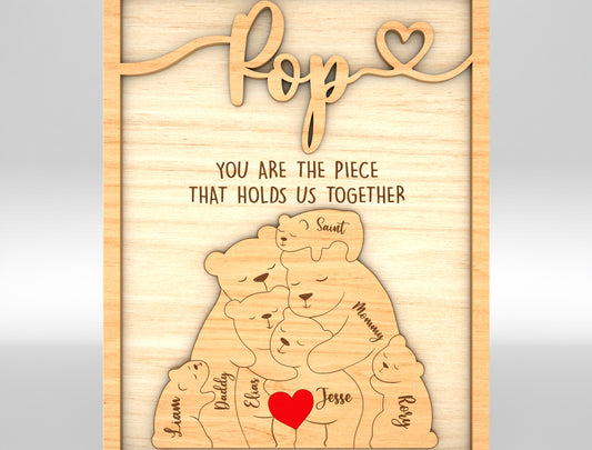 Personalized Pop Bear Puzzle SVG Laser Cut File for Glowforge and LightBurn