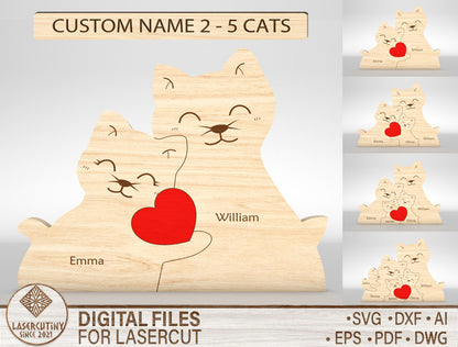 Custom Name Cat Family Puzzle Sign SVG for LightBurn and xTool