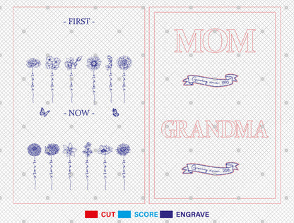 Birth Month Flower Frame SVG Mom to Grandma Bundle for LightBurn