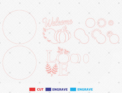 Welcome Sunflower and Love Fall Door Hanger SVG Set for Glowforge xTool LightBurn 2 Designs