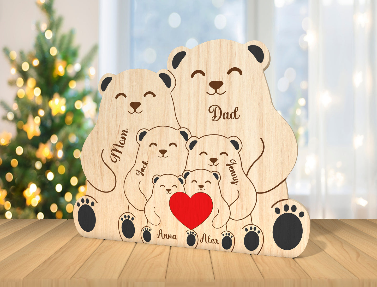 Sitting Bear Family Puzzle Sign SVG for Glowforge and LightBurn