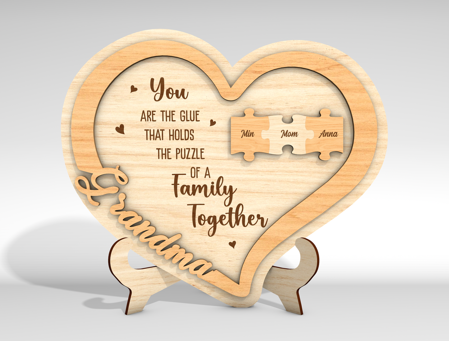 Personalized Mom Heart Puzzle Sign SVG for Glowforge and xTool