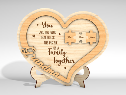 Personalized Mom Heart Puzzle Sign SVG for Glowforge and xTool