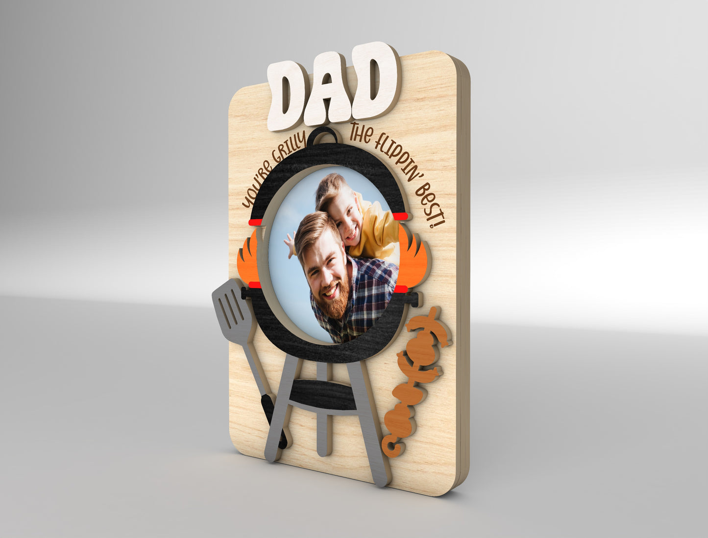 "Grillly The Flippin Best" Dad BBQ Photo Frame SVG Laser Cut File for xTool and LightBurn