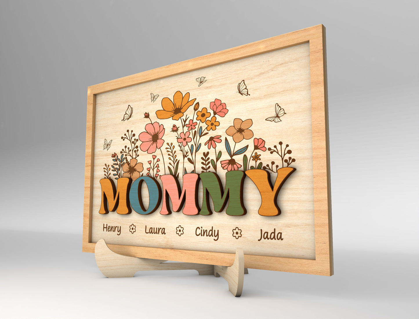 Personalized Mom Grandma Nana Floral Frame Sign SVG for Glowforge and LightBurn