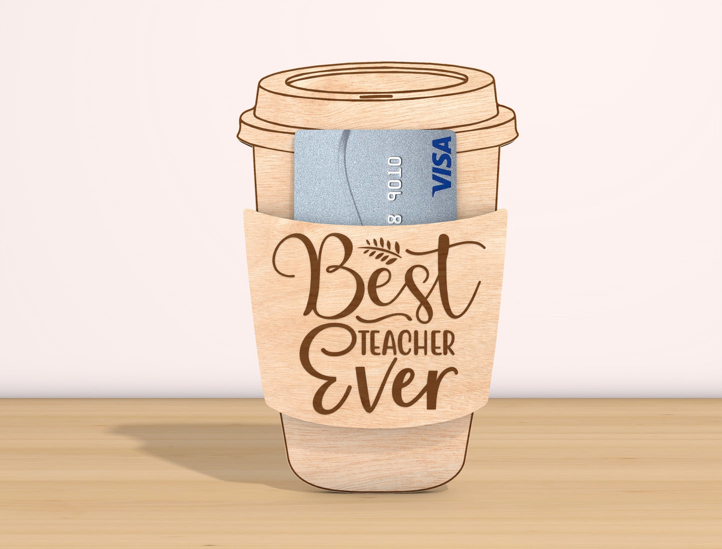 Teacher Coffee Cup Card Holder SVG Bundle Laser Cut File for Glowforge and xTool