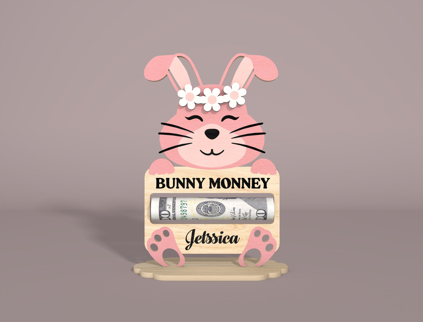 Personalized Bunny Money Holder SVG Easter Cash Gift for LightBurn and xTool