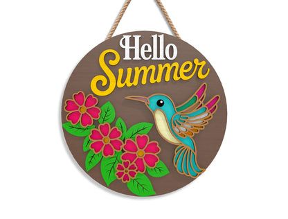 Summer Hummingbird Floral Sign Bundle SVG Laser Cut File for xTool and Glowforge