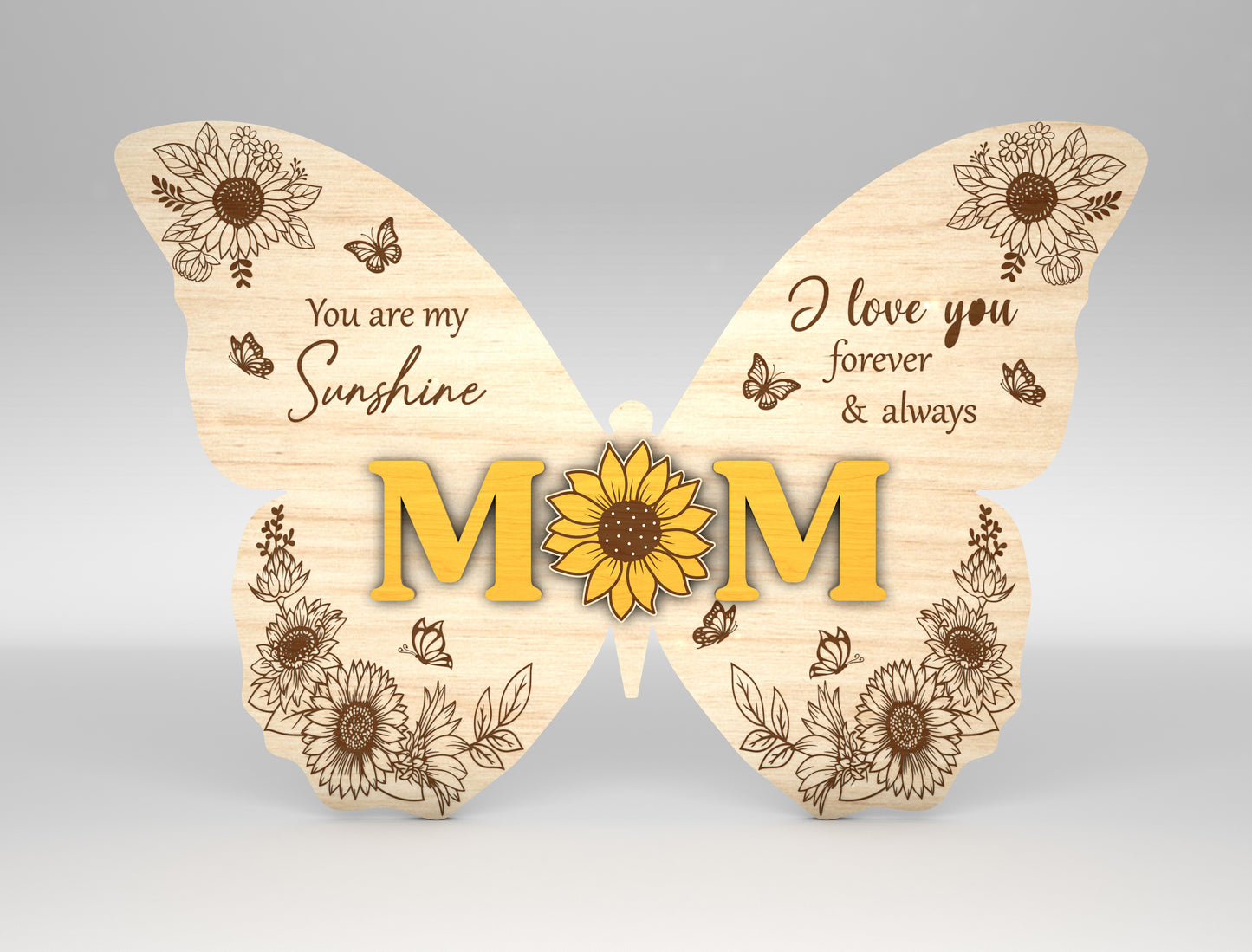 Mom Butterfly Tabletop Sign SVG Bundle Mother's Day Desk Decor Laser Cut File for Glowforge and xTool