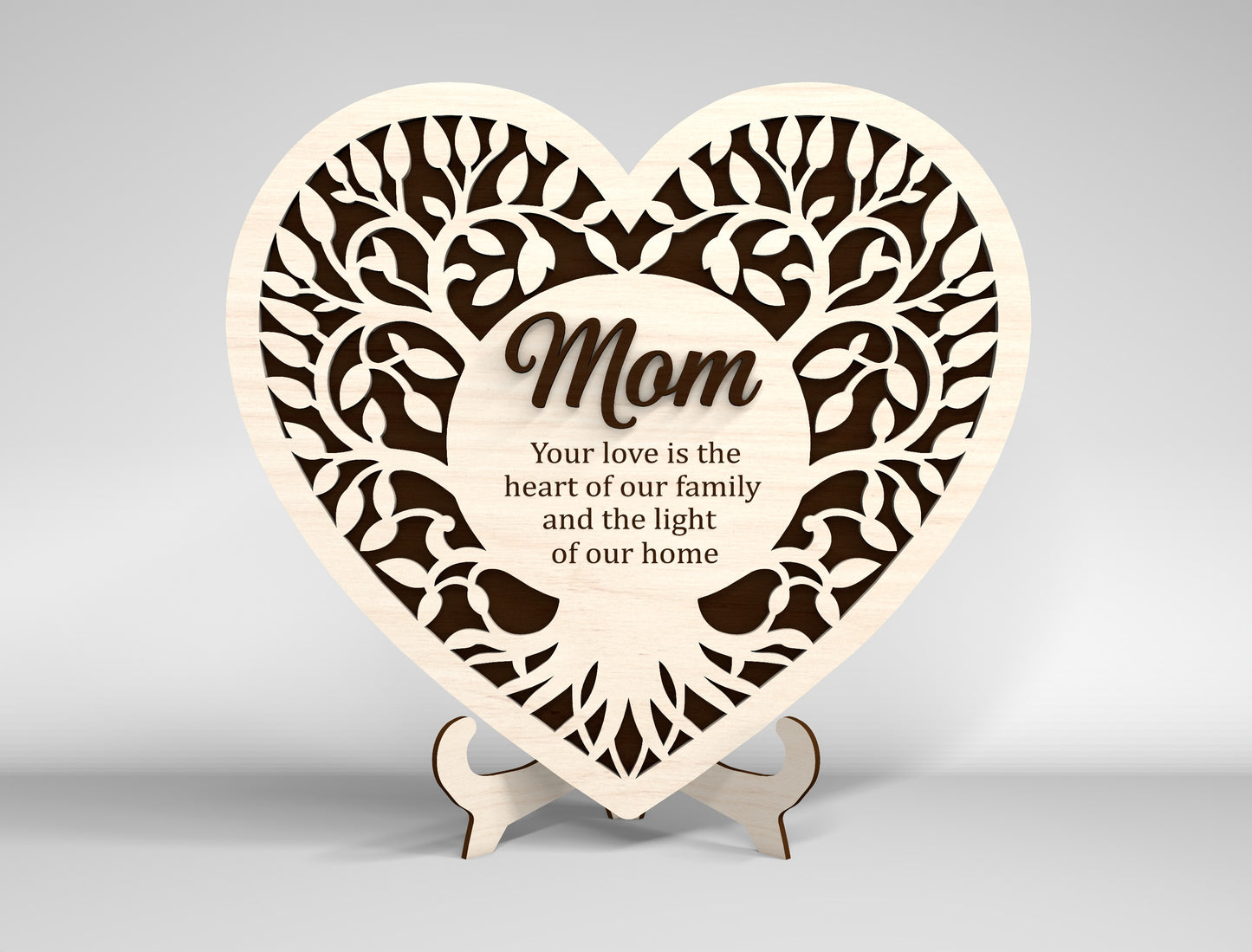 Mom Heart Tabletop Sign SVG Bundle Floral Mother's Day Desk Decor Laser Cut File for Glowforge and LightBurn