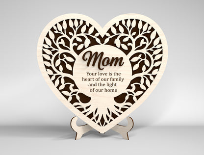 Mom Heart Tabletop Sign SVG Bundle Floral Mother's Day Desk Decor Laser Cut File for Glowforge and LightBurn