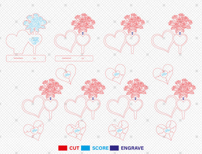 Personalized Mom Heart Rose Bouquet Sign SVG for Glowforge and xTool