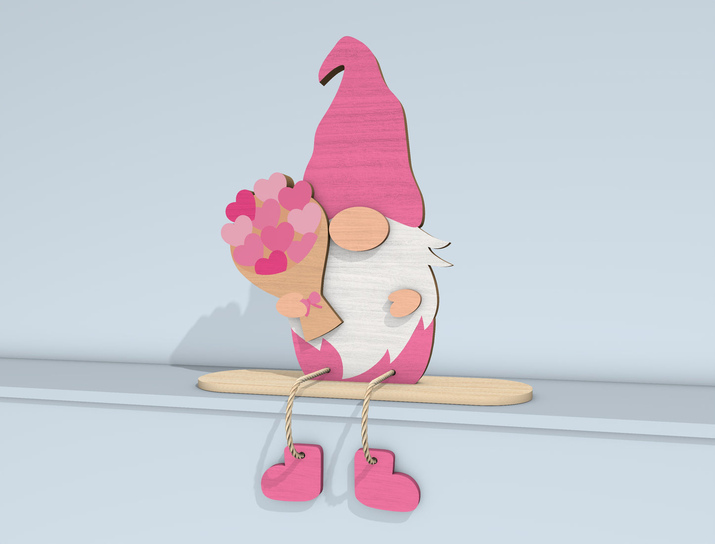 Valentine Gnome Shelf Sitter Laser Cut File | Love Gnome Bundle | Cute Wooden Decor | Glowforge, xTool, LightBurn, etc.