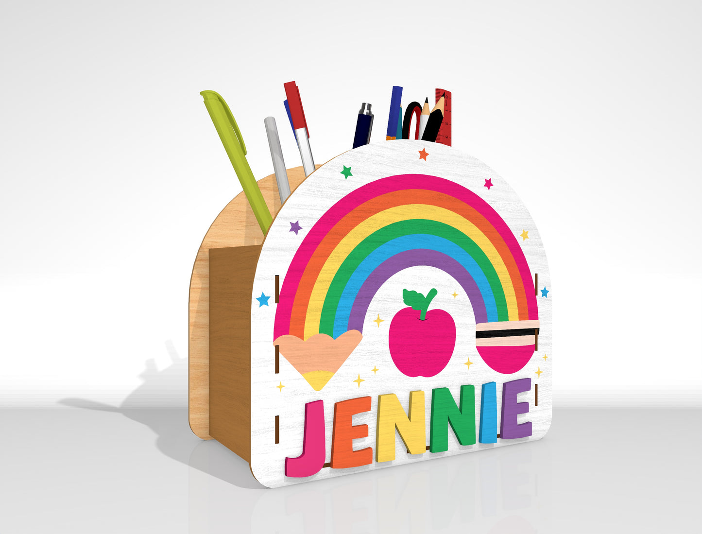 Personalized Teacher Pencil Holder SVG Bundle Laser Cut File File for Glowforge, LightBurn