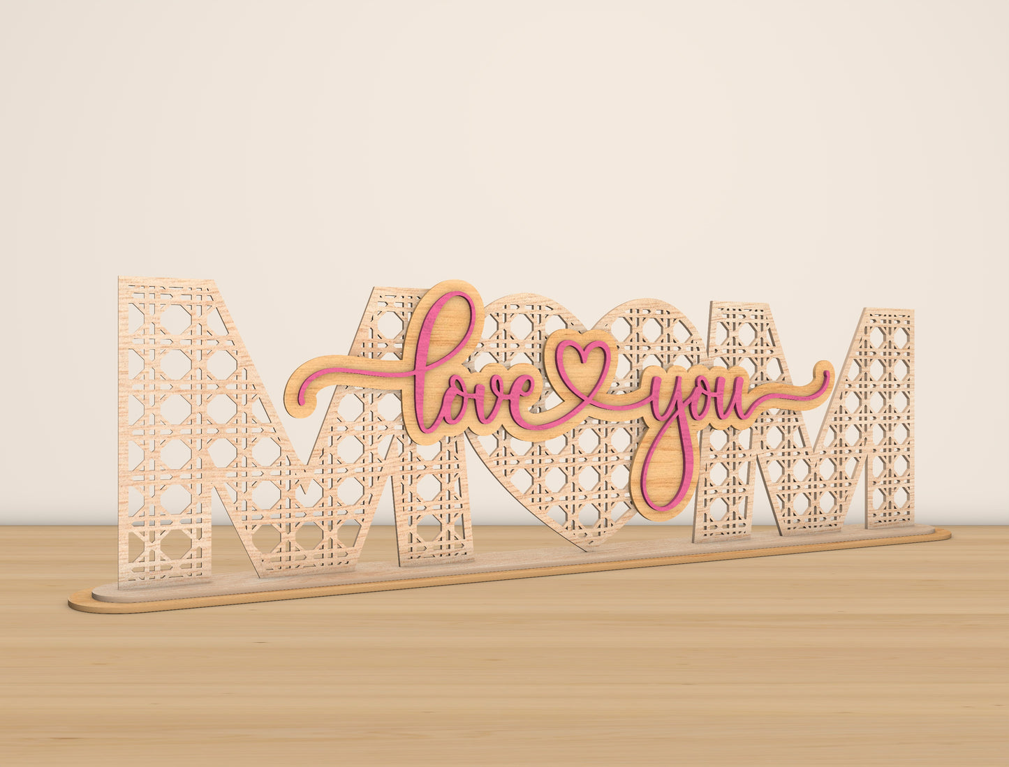 Mom I Love You Laser Cut File | Mother’s Day Wooden Sign | Floral Pattern Decor | Glowforge, xTool, LightBurn Compatible, etc.
