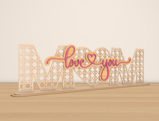 Mom I Love You Laser Cut File | Mother’s Day Wooden Sign | Floral Pattern Decor | Glowforge, xTool, LightBurn Compatible, etc.
