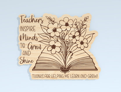 Teacher Floral Book Gift Tag SVG Laser Cut File for Glowforge and xTool