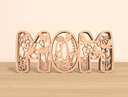 Mom Word Floral Laser Cut File Bundle | Mother Typography Decor | Floral Letter Cutouts | Glowforge, xTool, LightBurn, etc.