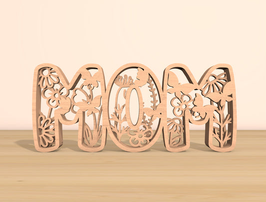 Mom Word Floral Laser Cut File Bundle | Mother Typography Decor | Floral Letter Cutouts | Glowforge, xTool, LightBurn, etc.