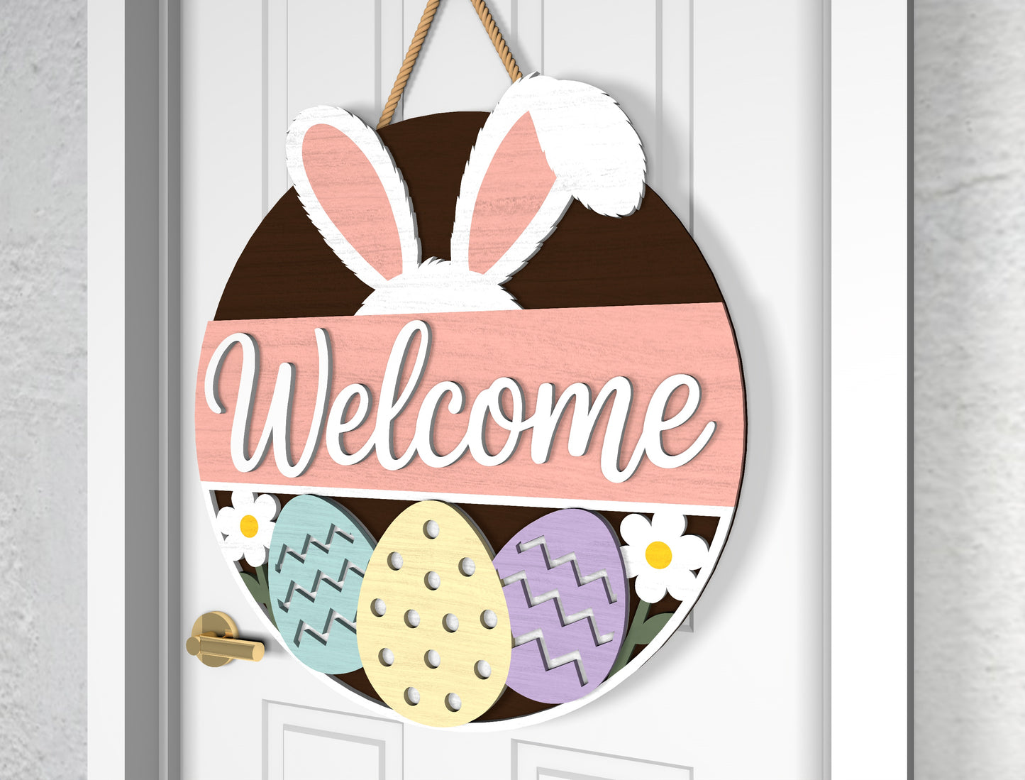 Easter Bunny Silhouette Door Sign SVG Welcome Spring Pastel Egg for LightBurn