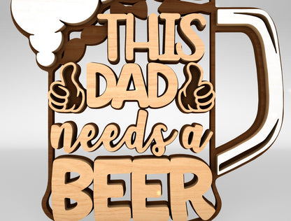 Dad Beer Mug Sign SVG Laser Cut File for Glowforge and xTool