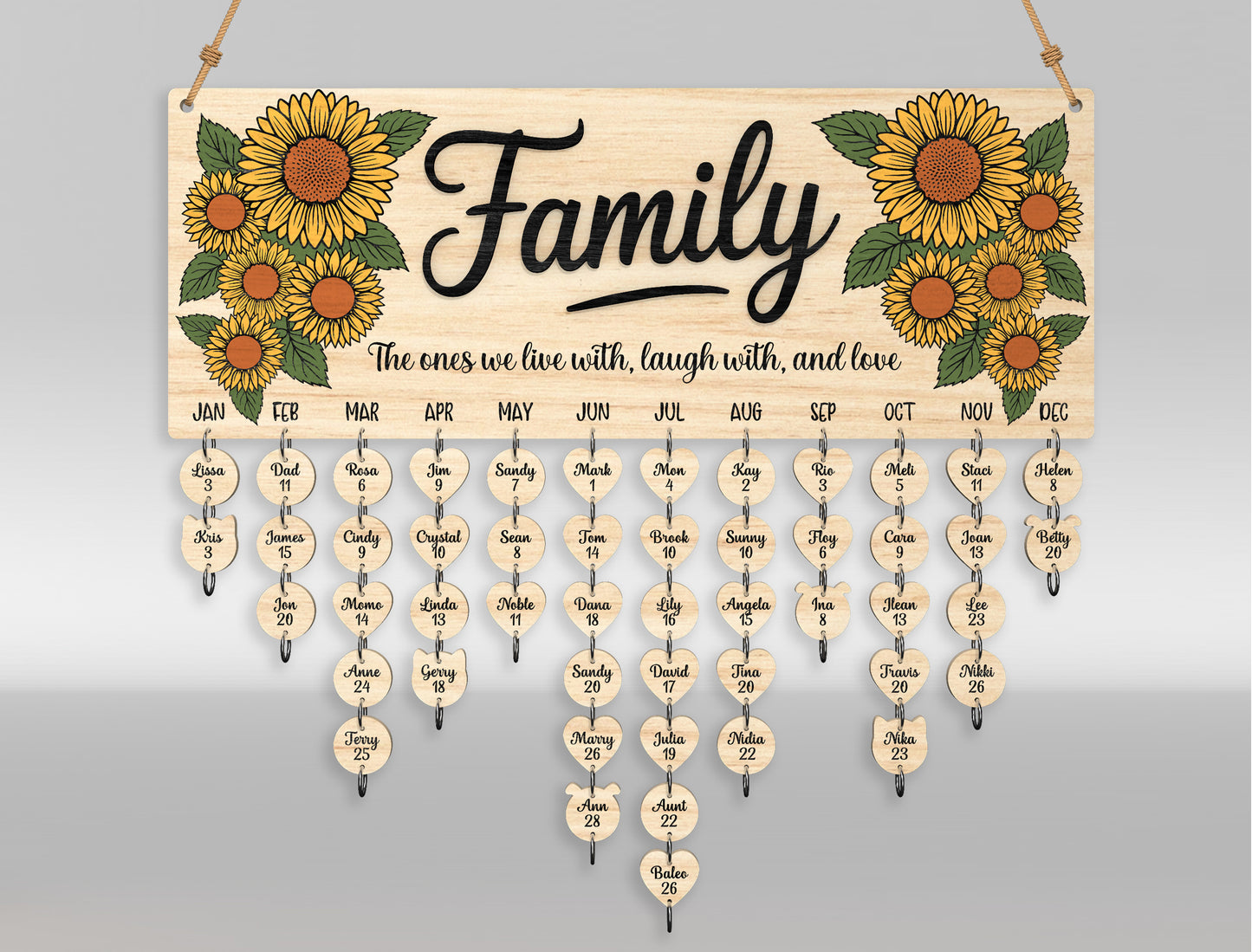Personalized Family Name Sign SVG Hanging Heart Wall Decor Laser Cut File for LightBurn and xTool