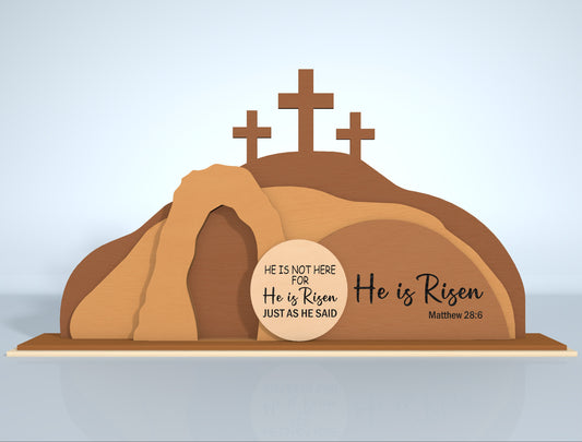 He Is Risen Easter Resurrection Scene Digital Download | 3D Layered Tomb Laser Cut File | Glowforge, xTool, LightBurn, etc.