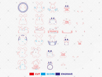 Happy Easter Bunny and Friends Bundle SVG 6 Designs for LightBurn and xTool
