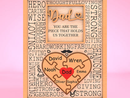 Personalized Dad Puzzle Sign SVG Laser Cut File for Glowforge and LightBurn