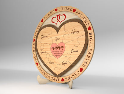 Custom Name Family Heart Sign SVG Multiple Mom Titles for Glowforge