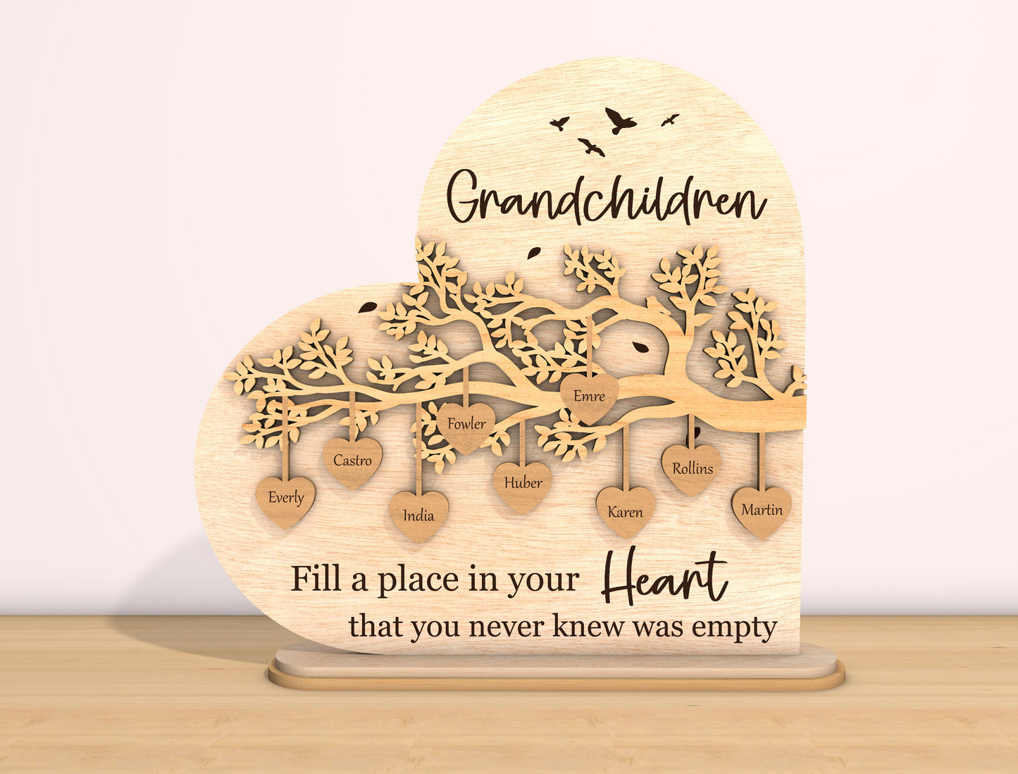 Grandchildren Heart Sign SVG Personalized Family Tree Laser Cut File for Glowforge and xTool