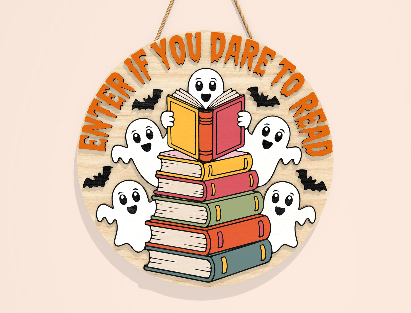 Halloween Reading Ghost Door Sign SVG Bundle Laser Cut File | 8 Funny Book Lover Designs | Round Wooden Decor | Glowforge, xTool, LightBurn, etc.