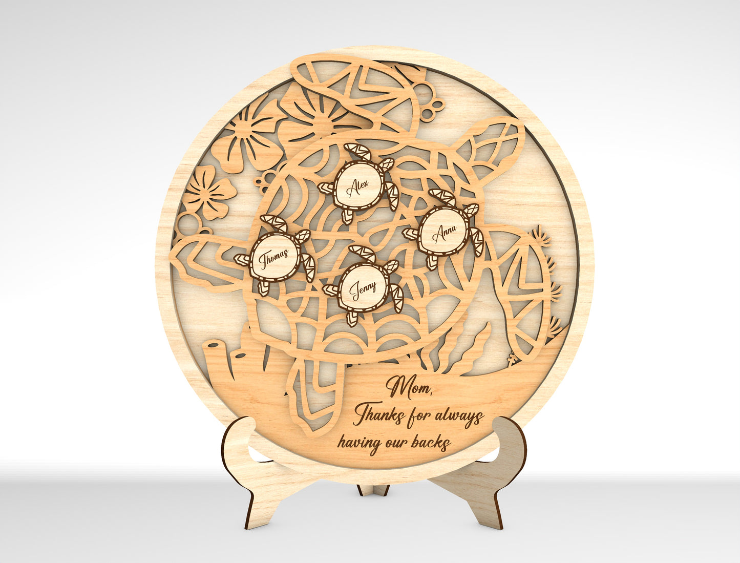 Personalized Turtle Family SVG Custom Name Sign Laser Cut File for xTool and LightBurn