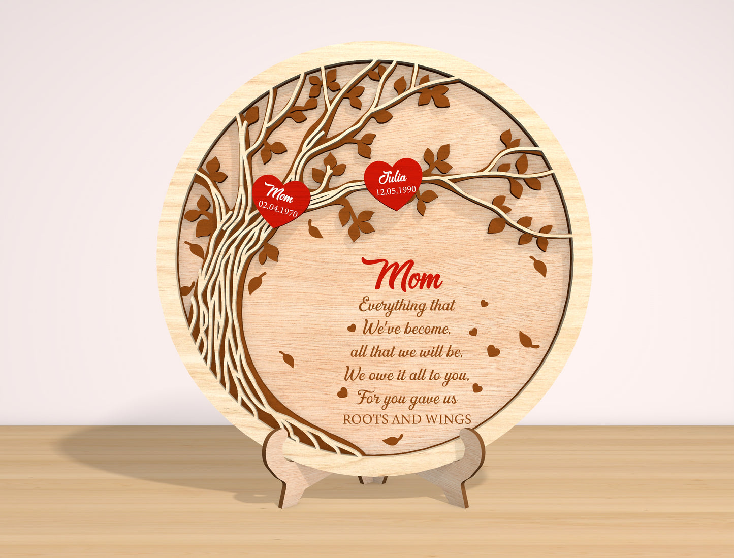 Family Tree Mom Sign SVG Heart Leaves for LightBurn and Glowforge