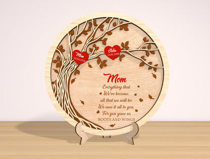 Family Tree Mom Sign SVG Heart Leaves for LightBurn and Glowforge