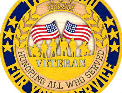 Thank You Veterans Round Sign SVG Laser Cut File for Glowforge