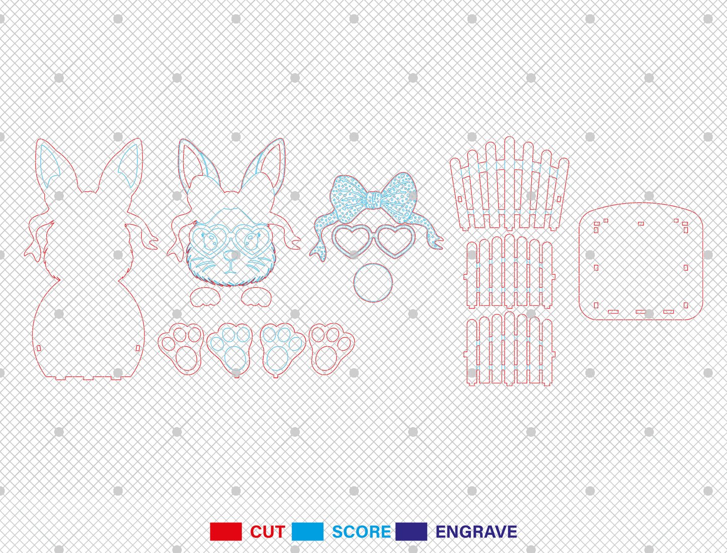 Cute Bunny Egg Holder Bow Heart Glasses SVG 2 Designs for LightBurn and xTool