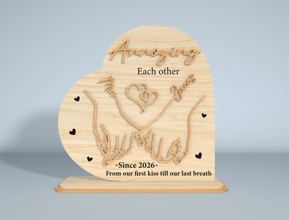 Personalized Holding Hands Heart Laser Cut File Bundle | Romantic Couple Decor | Valentine Wooden Art | Glowforge, xTool, LightBurn, etc.